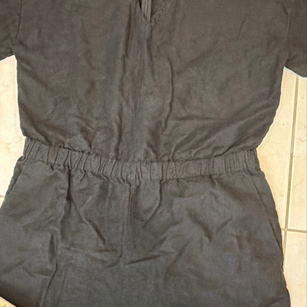 Eileen Fisher Black Linen Blend V Neck Short Sleeve Pants Jumpsuit - Picture 4 of 13